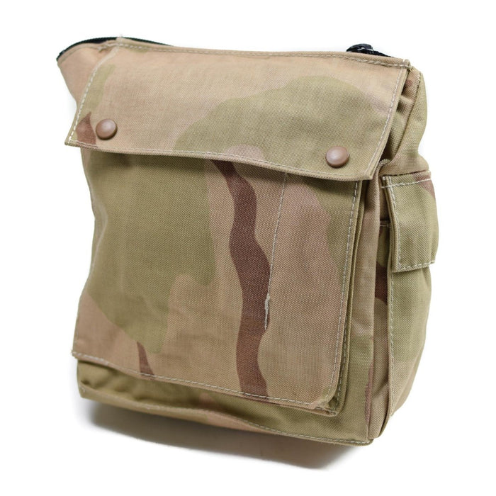 Echte Nederlandse leger woestijncamo gasmaskertas met schouderband en veilige gesp, militair overtollig vintage zakje.