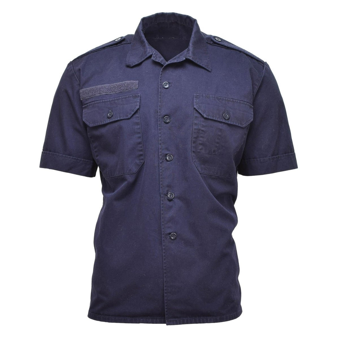 Chemises militaires néerlandaises authentiques à manches courtes boutonnées bleu uni surplus militaire