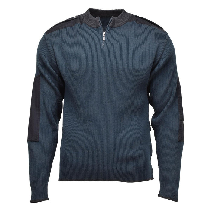 Echte Nederlandse militair surplus blauwe troyer pullover met kwartrits en verstevigde elleboogstukken.