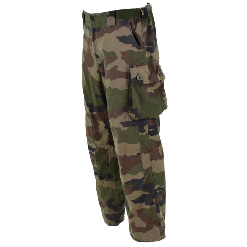 Genuine French Army FELIN CCE camo combat pants with ripstop fabric, cargo pockets, and adjustable waistband.