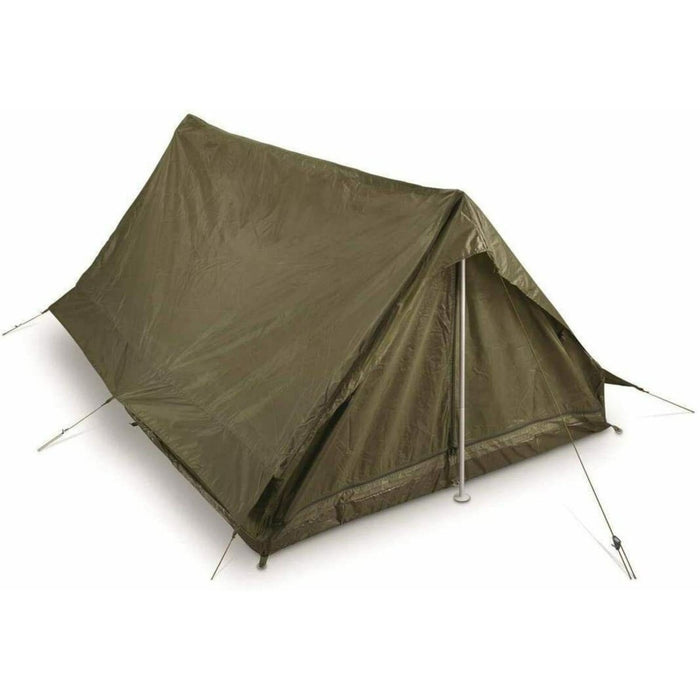 Olijfbeige echte Franse leger F1/F2 2-persoons militaire overtollige tent met waterdicht polyester en klamboebescherming.