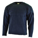 Authentic French Army blue commando jumper with round neck, lightweight and durable military sweater with hook and loop patches.