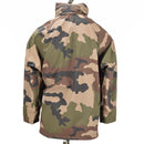 Back view of genuine French army waterproof trilaminate camo Gore-Tex hooded rain parka jacket