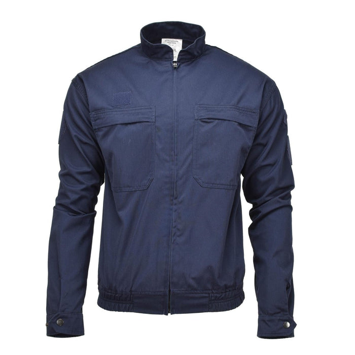 Donkerblauw sportjack van de Franse militaire politie met elastische taille en borstzakken voor actief gebruik.