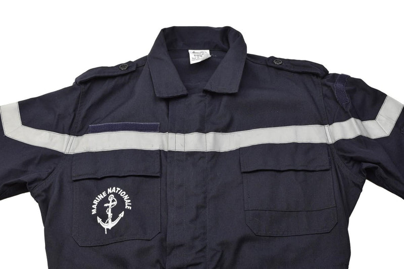 Dark blue French Navy marine jumpsuit with reflective bands and Marine Nationale anchor emblem on chest pocket