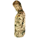 Side view of German army desert flecktarn camouflage parka with hood and German flag patch on sleeve.