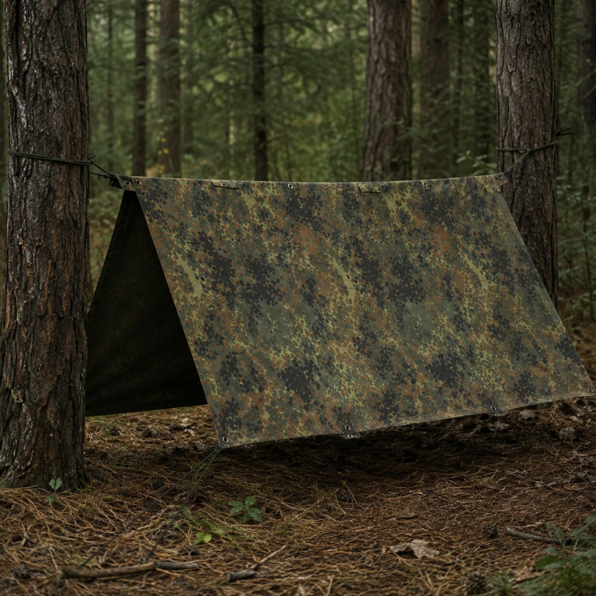 Echt Duitse legeropvang half tarpaulin fleckt. waterdicht canvas tent poncho