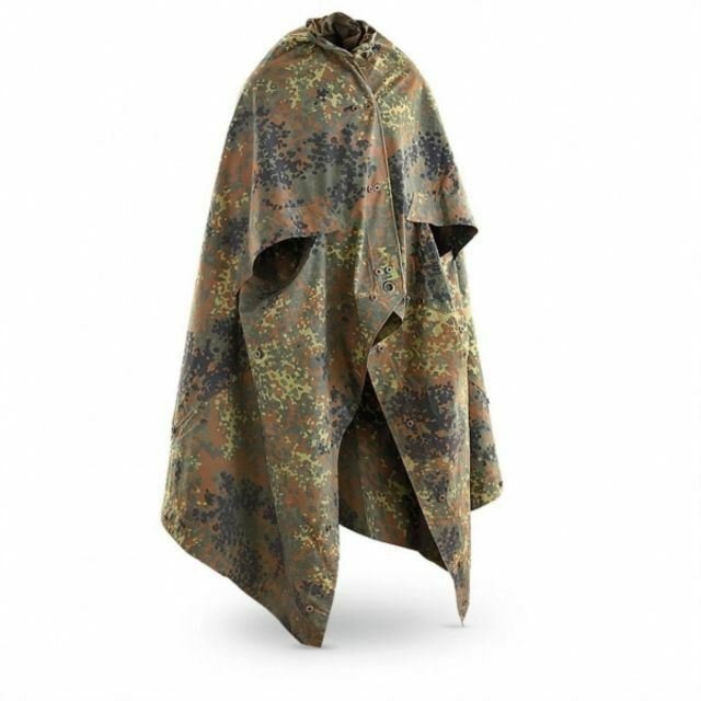 Echte waterdichte half-tarp-poncho van het Duitse leger in Flecktarn-camouflage voor kamperen of militair gebruik