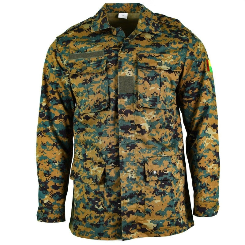 Genuine Guinea Bissau army jacket in RipStop digital savanna camo with multiple pockets and military details.