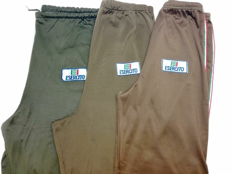 Three pairs of genuine Italian Army vintage training tracksuit pants with ESERCITO patches and elastic waistbands
