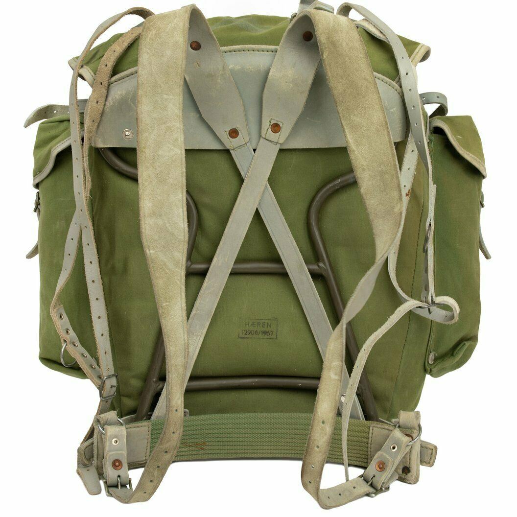 Sac à dos militaire norvégien authentique avec cadre en toile de l'armée, sac à dos en cuir
