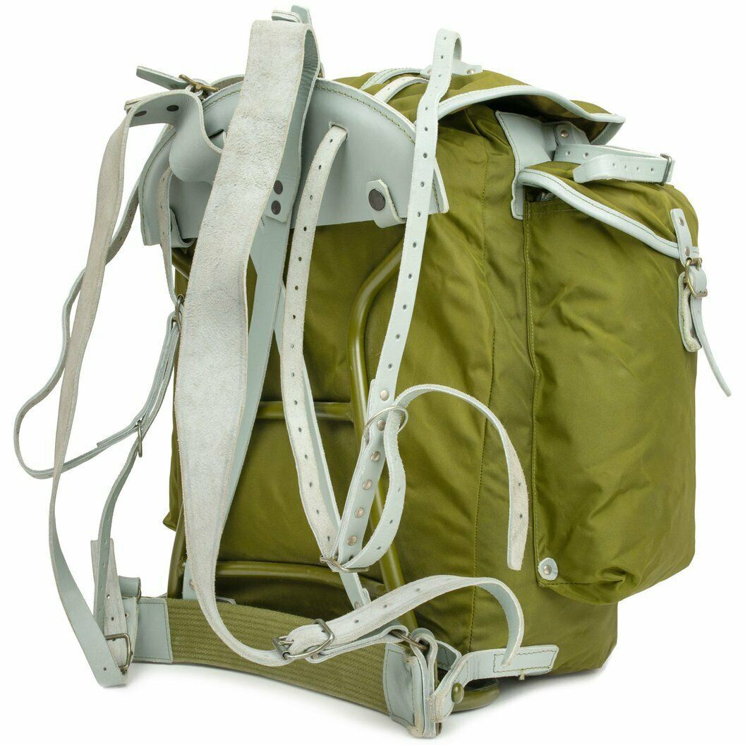 Sac à dos militaire norvégien authentique avec cadre en toile de l'armée, sac à dos en cuir