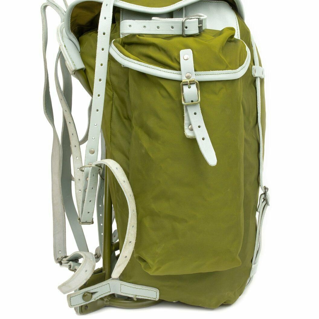 Sac à dos militaire norvégien authentique avec cadre en toile de l'armée, sac à dos en cuir