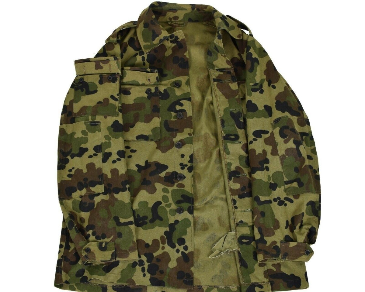 Veste de combat militaire authentique de l'armée roumaine BDU M93 camouflage feuille militaire combat