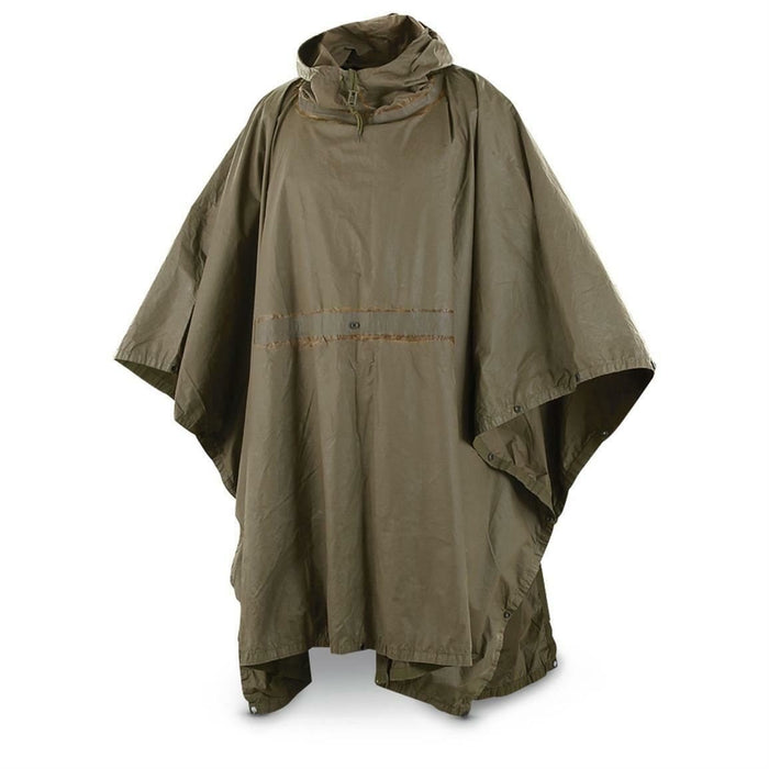 Vintage Duitse leger olijfgroene waterdichte regenponcho met capuchon voor bescherming bij nat weer