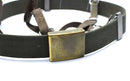 Vintage German army Y-strap suspenders belt in olive green with brass buckle for tactical load distribution