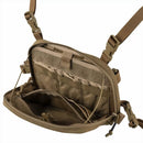 Open tan Helikon-Tex Numbat Small chest pack with multiple compartments and adjustable straps in 500D Cordura nylon