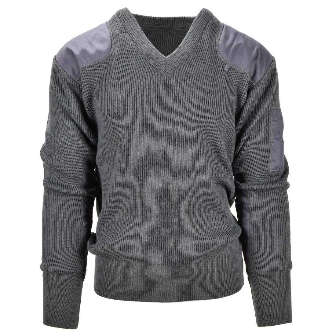 Italiaanse militaire pullover grijs wol commando v-neck trui versterkte ellebogen