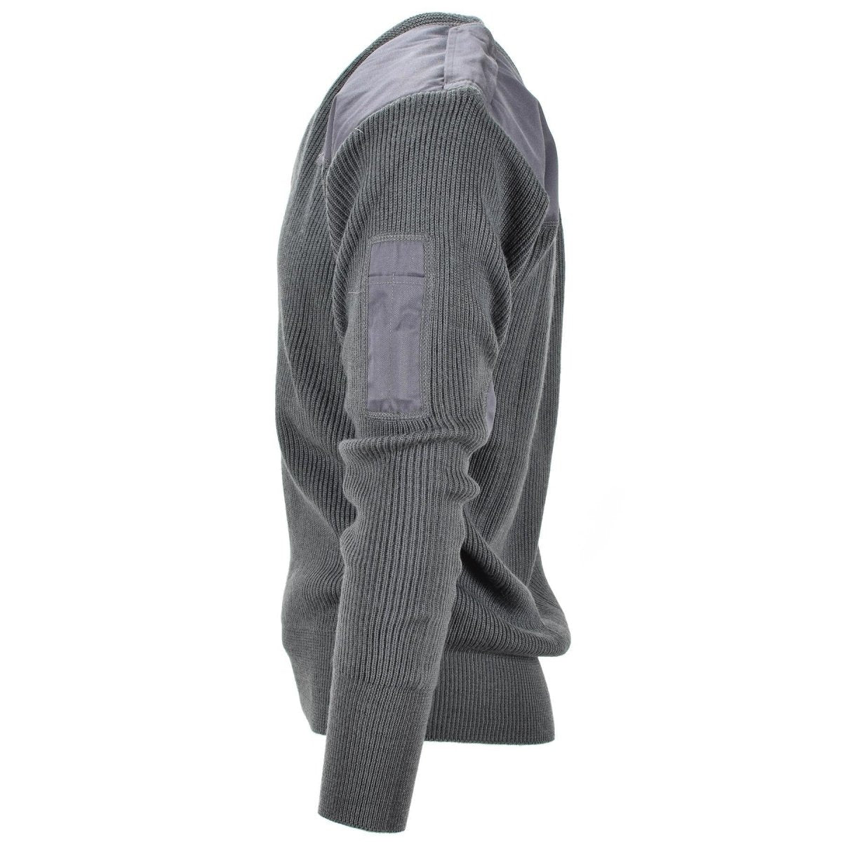 Italiaanse militaire pullover grijs wol commando v-neck trui versterkte ellebogen