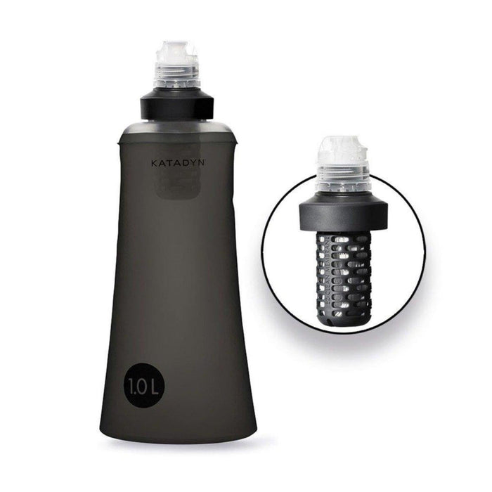 Bouteille filtrante à eau noire Katadyn BeFree Tactical 1,0 L avec système de filtration amovible pour une utilisation en extérieur