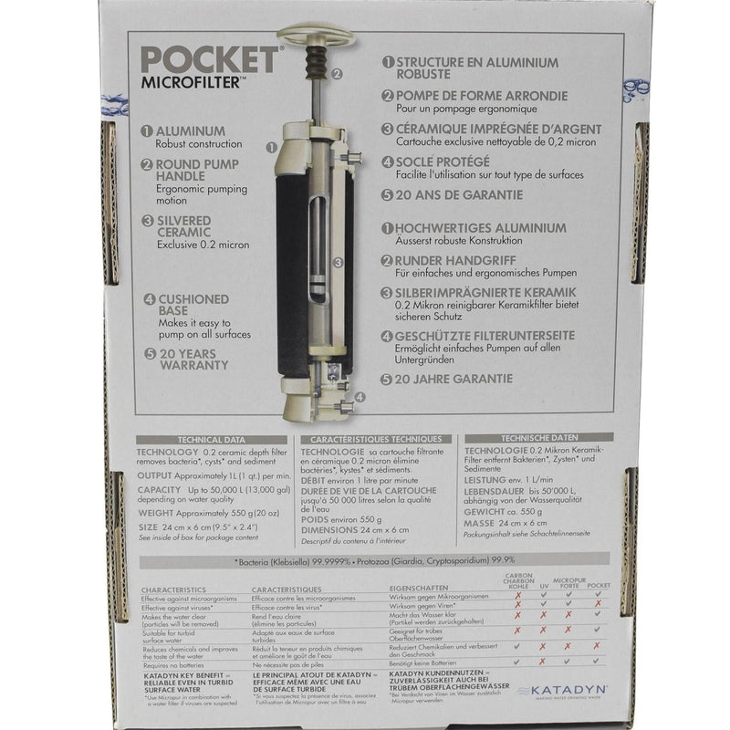 Filtre à eau de poche Katadyn Purification d'urgence longue durée pour camping