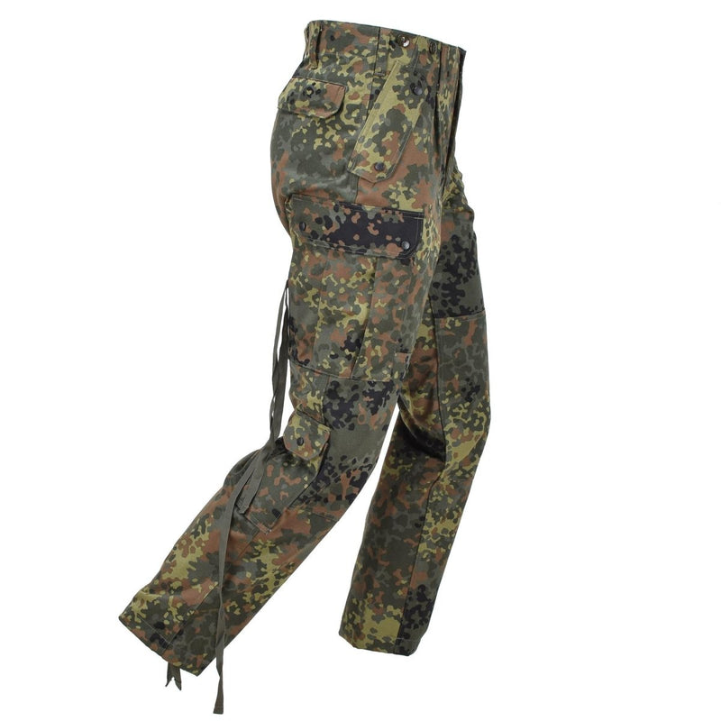 Leo Kohler BDU pants in Bundeswehr Flecktarn camo with reinforced knees and multiple cargo pockets for tactical use.
