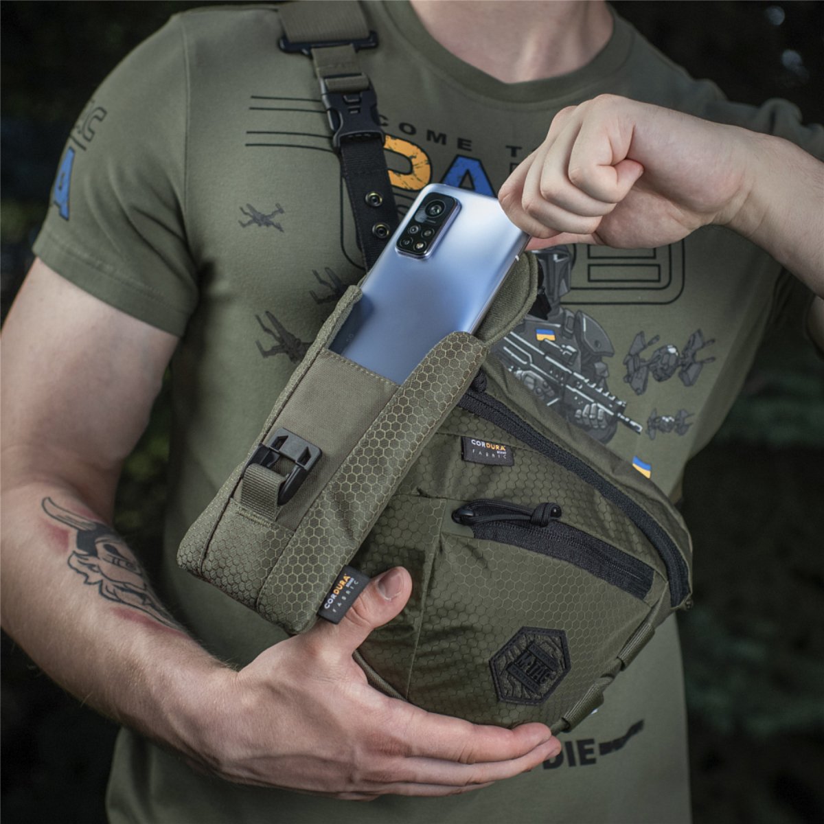 M-TAC Elite administratiezakje Duurzaam Cordura HEX smartphonehoesje Olijfgroen