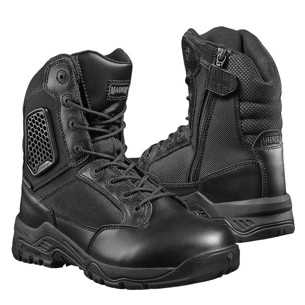 Bottes de combat Magnum Strike Force 8.0 en cuir, chaussures de randonnée tactiques noires
