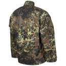 Back view of MFH Brand U.S. Military style ripstop flecktarn camo field jacket with reinforced elbows and pockets