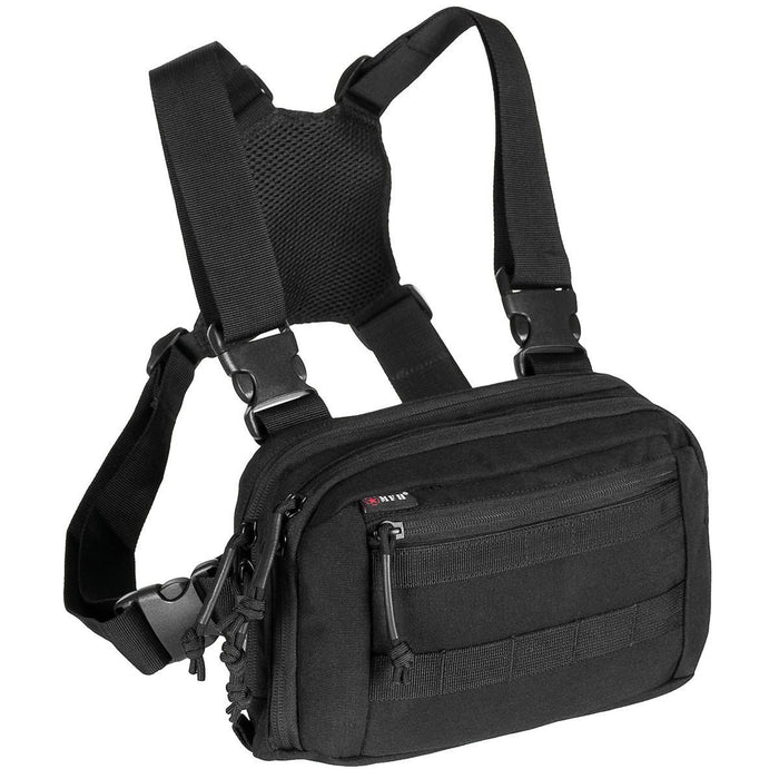 MFH Chest Pack Recon Sac de poitrine tactique Système d'organisation Molle Multicolore noir compact vue de face image carrée