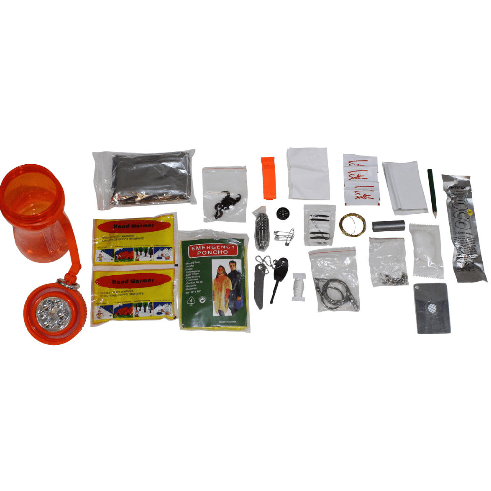 MFH Extreme Kit de survie en 34 pièces Camping Boîte étanche Orange Transparent