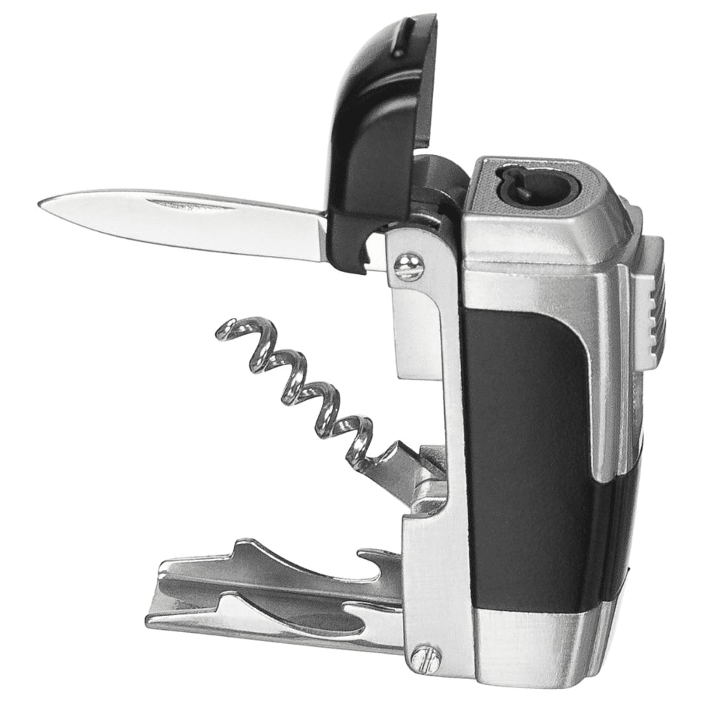 MFH Briquet à gaz fonctionnel coupe-vent pour camping en plein air, outil multiple non rempli, argent
