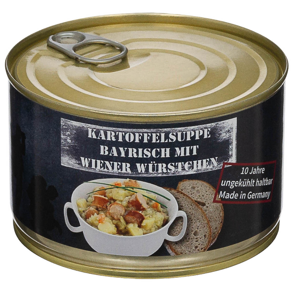 MFH Aardappelsoep Wiener Worst 400g Ingeblikt Outdoor Campingvoedsel Lange houdbaarheid