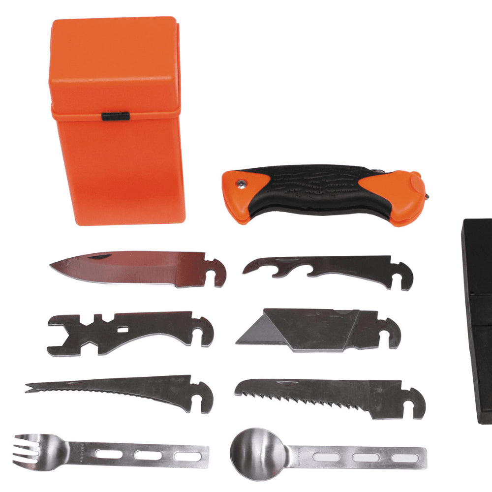 MFH Special 27-delige overlevingsset Utility-gereedschapskist Oranje Camping Outdoor
