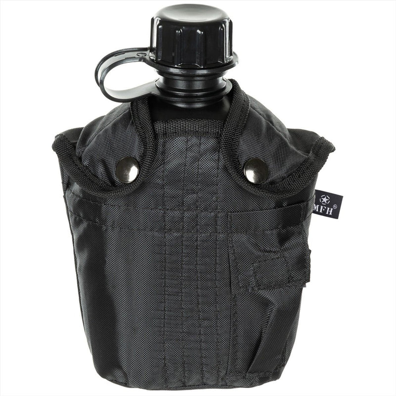 MFH U.S. Militaire plastic kantine 1l schroefdop Clips Bevestiging BPA Gratis zwart