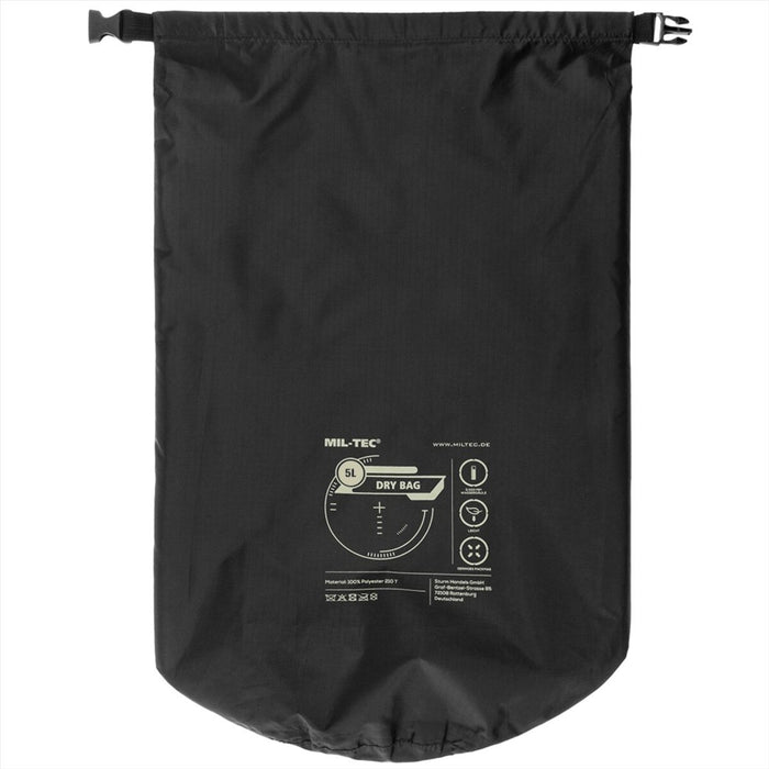 MIL-TEC 5L droge tas, waterdichte rolsluiting, opbergruimte voor buitenuitrusting, zwart - GoMilitar