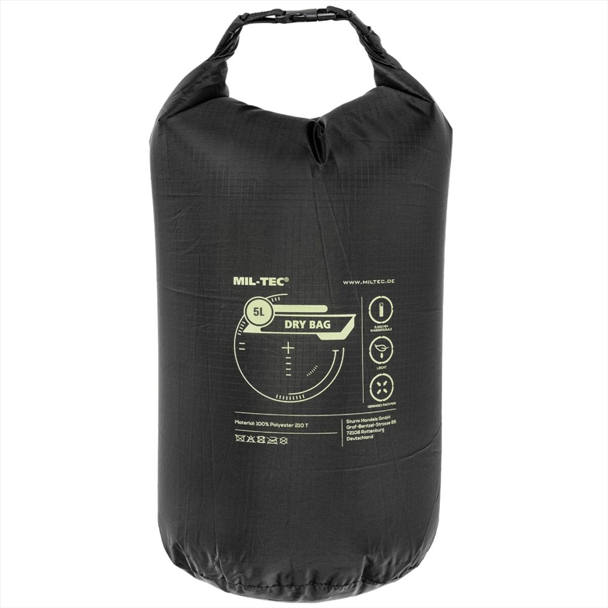 MIL-TEC Sac étanche 5 L avec fermeture à roulettes et rangement pour équipement d'extérieur Noir
