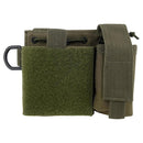Olive green MIL-TEC admin pouch with MOLLE attachments for carrying flashlight, pen, and notebook securely.