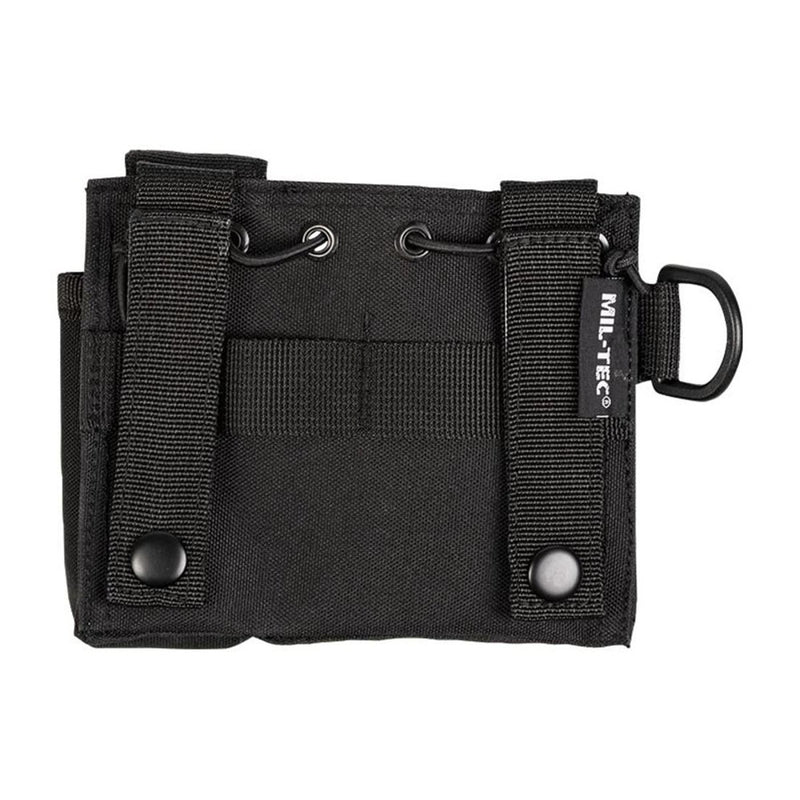 Black MIL-TEC MOLLE admin pouch with straps and secure snap buttons for tactical gear organization and attachment