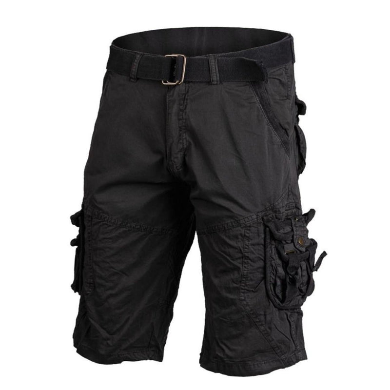 Black Mil-Tec Germany military-style cargo shorts with adjustable waist and multiple secure pockets, prewashed vintage look.