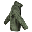 Olive green Mil-Tec waterproof men's jacket with adjustable hood, zippered pockets, and Velcro cuffs for outdoor protection.