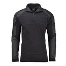 Mil-Tec black tactical combat shirt with padded elbows and shoulders, breathable, durable, and moisture-wicking fabric.