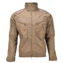 Mil-Tec military style coyote brown ripstop combat jacket with zippered pockets and reinforced elbows.