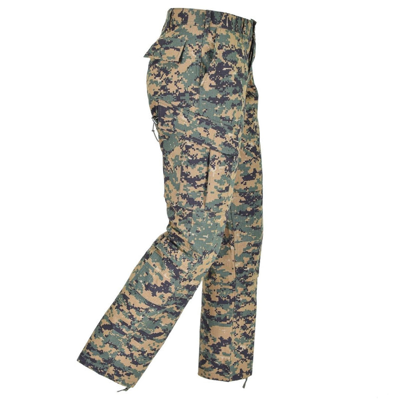 Mil-Tec U.S. Army style digital woodland camo pants with multiple cargo pockets and durable ripstop fabric