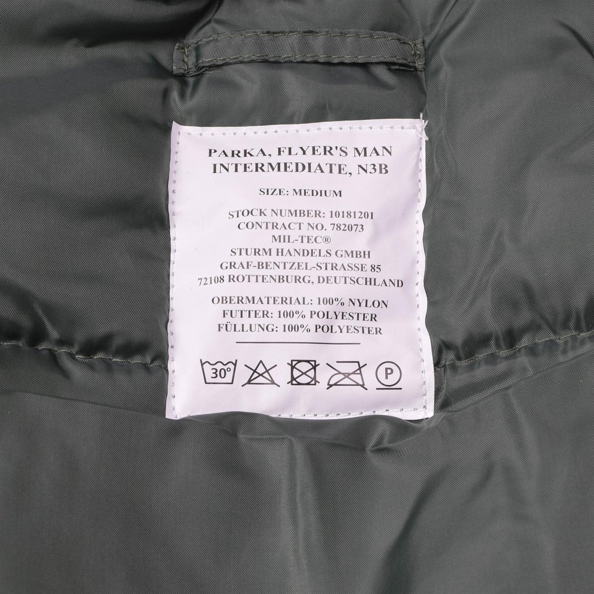 Parka aviateur style militaire américain de marque MIL-TEC N3B avec capuche en fausse fourrure olive NEUF