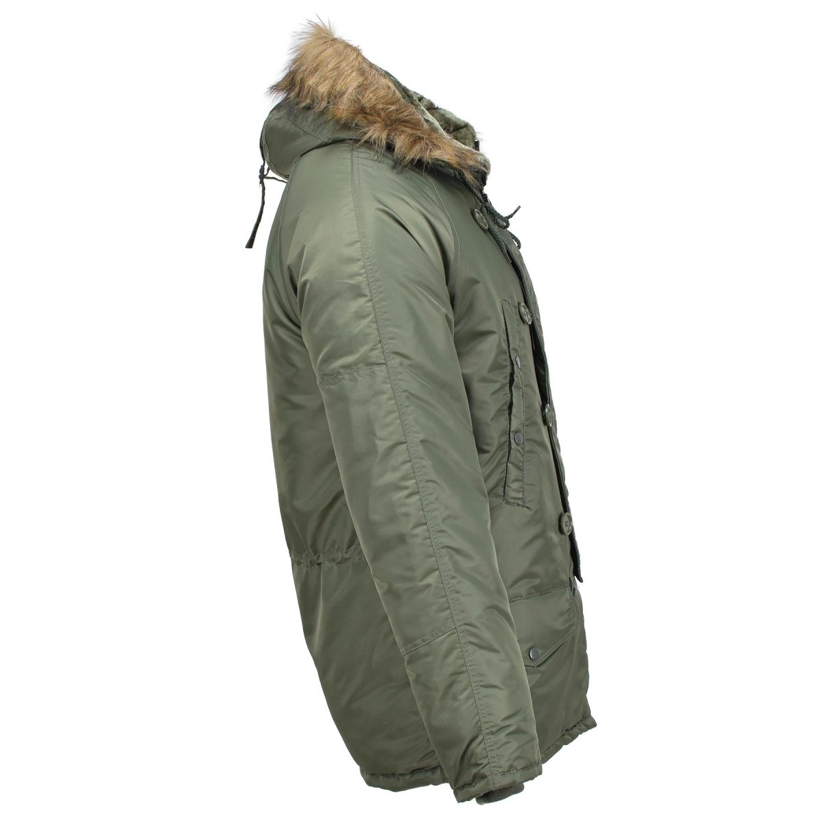 Parka aviateur style militaire américain de marque MIL-TEC N3B avec capuche en fausse fourrure olive NEUF