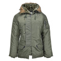 Parka aviateur style militaire américain de marque MIL-TEC N3B avec capuche en fausse fourrure olive NEUF