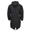 Back view of black MIL-TEC M51 military-style parka with hooded quilted liner and adjustable waist.