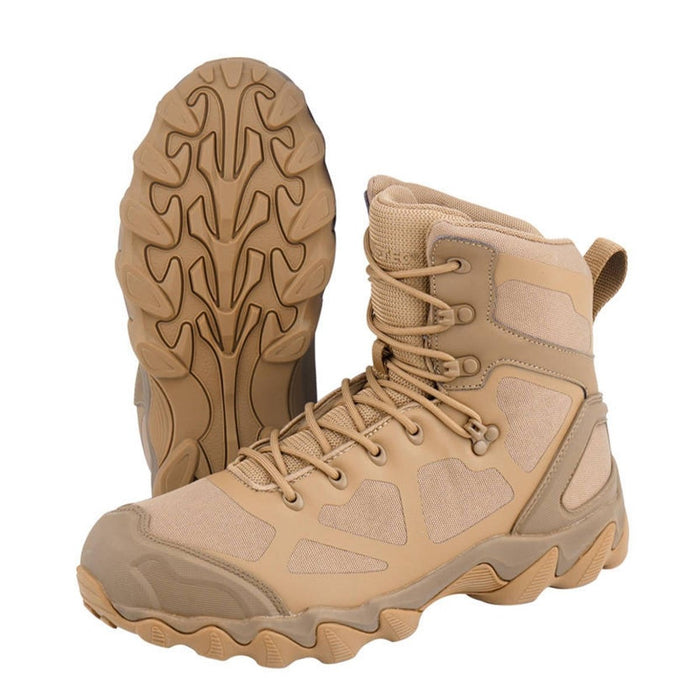Bottes légères MIL-TEC Chimera High de couleur coyote avec semelle antidérapante et bout renforcé pour une utilisation en extérieur