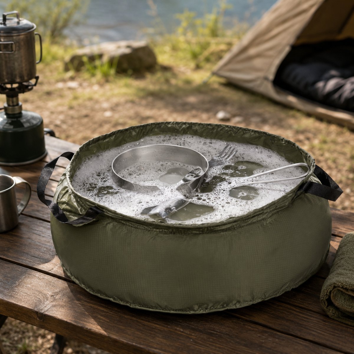 Mil-Tec Bol pliable en nylon 10 L OD Vert Lavabo de camping pliable